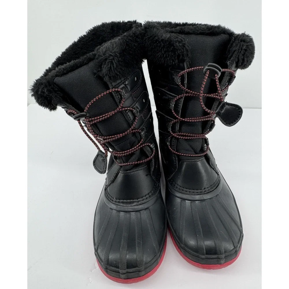 Canada Weather Gear Snow Boots Womens 6M Black Red Faux Fur Insulated Zip - Picture 2 of 10